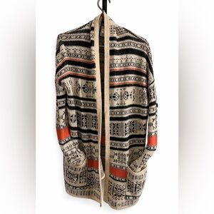 Billabong Women's Patterned Cream Knit Cardigan with Black and Orange Accents